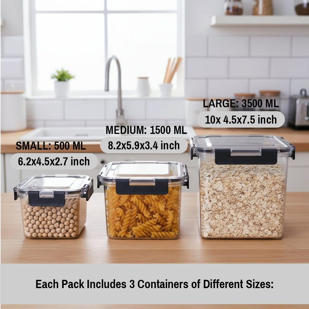 Pack of 3 Vacuum Food Storage Containers with Lids – Airtight Stackable Plastic Kitchen Storage Set