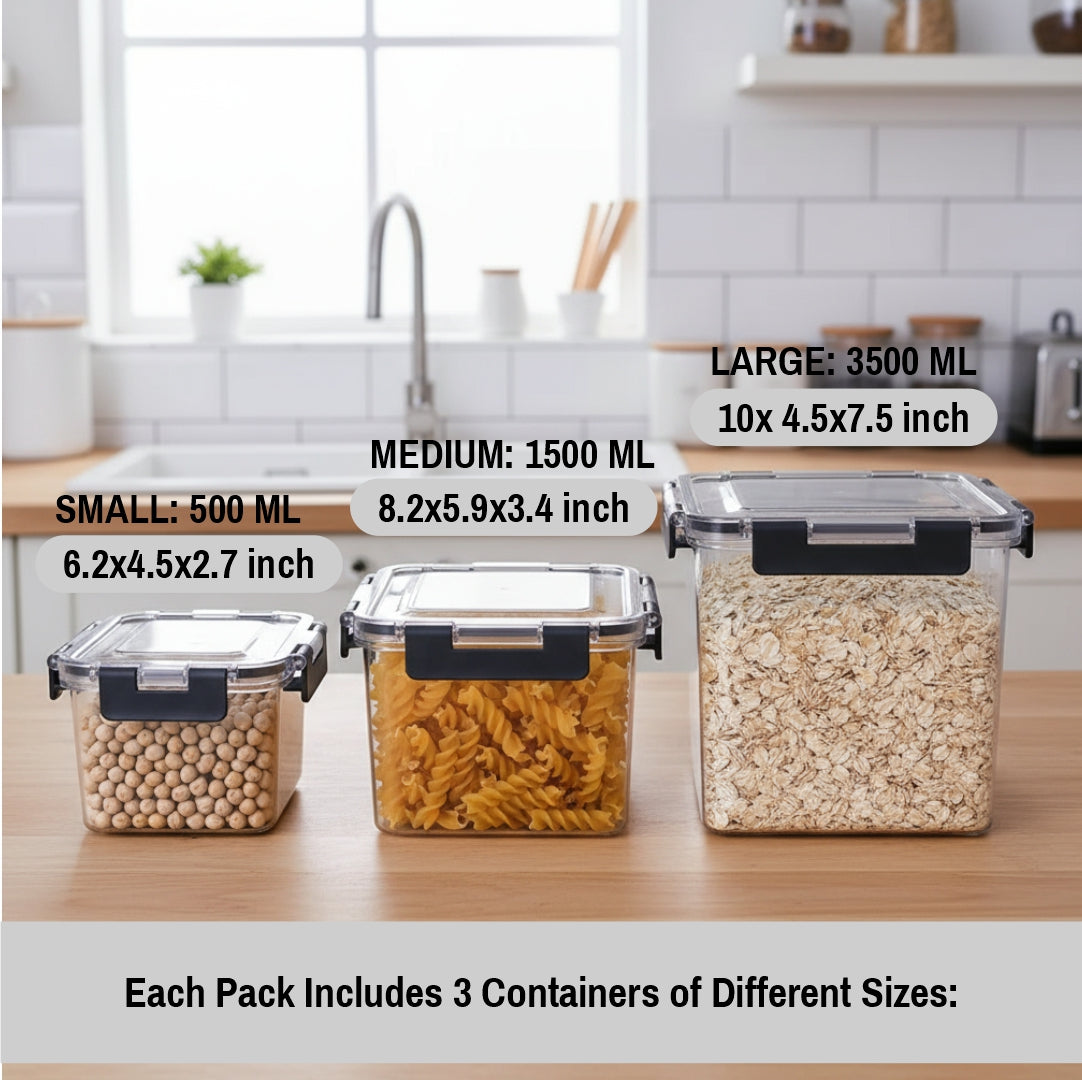 Pack of 3 Vacuum Food Storage Containers with Lids – Airtight Stackable Plastic Kitchen Storage Set