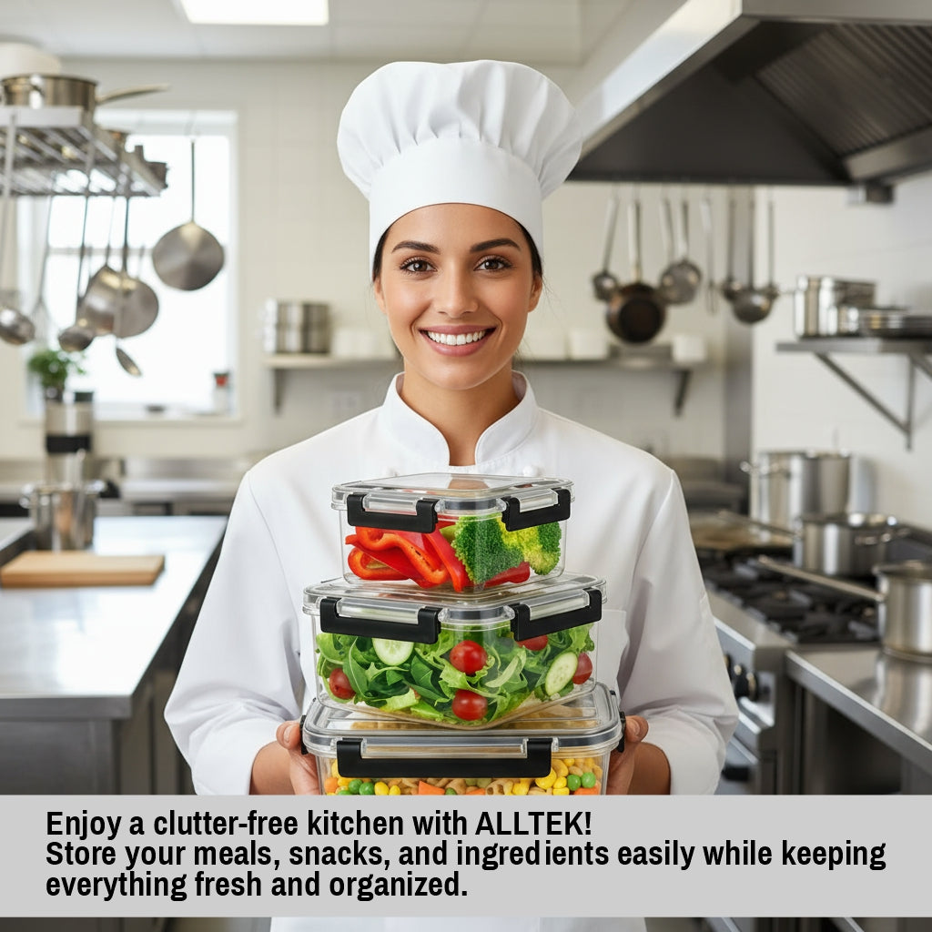 Pack of 3 Vacuum Food Storage Containers with Lids – Airtight Stackable Plastic Kitchen Storage Set