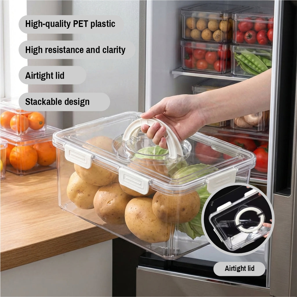 Airtight Food Storage Container with Lid – Clear PET Kitchen Storage Container for Fridge & Pantry Organization