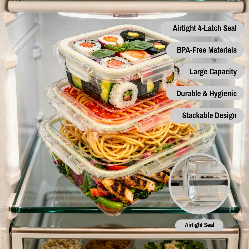 Food Storage Containers with Lids – Pack of 3 Airtight Plastic Food Containers for Pantry Organization & Kitchen Storage