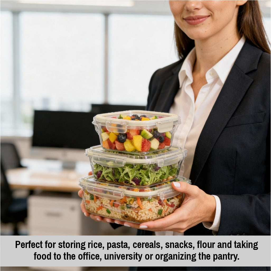 Food Storage Containers with Lids – Pack of 3 Airtight Plastic Food Containers for Pantry Organization & Kitchen Storage