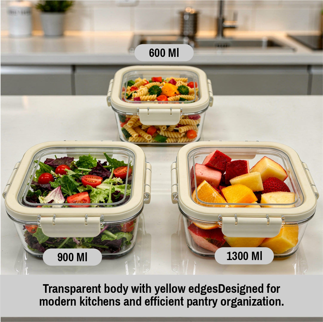 Food Storage Containers with Lids – Pack of 3 Airtight Plastic Food Containers for Pantry Organization & Kitchen Storage