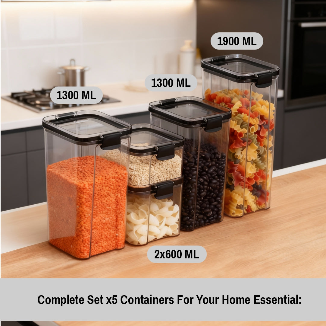 Pack of 5 Kitchen Storage Containers Set with Lids – Airtight Pantry Organizers for Home & Kitchen