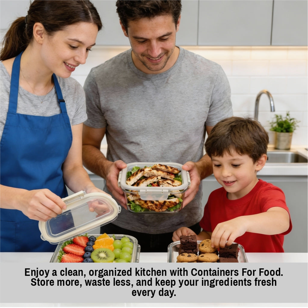 Food Storage Containers with Lids – Pack of 3 Airtight Plastic Food Containers for Pantry Organization & Kitchen Storage