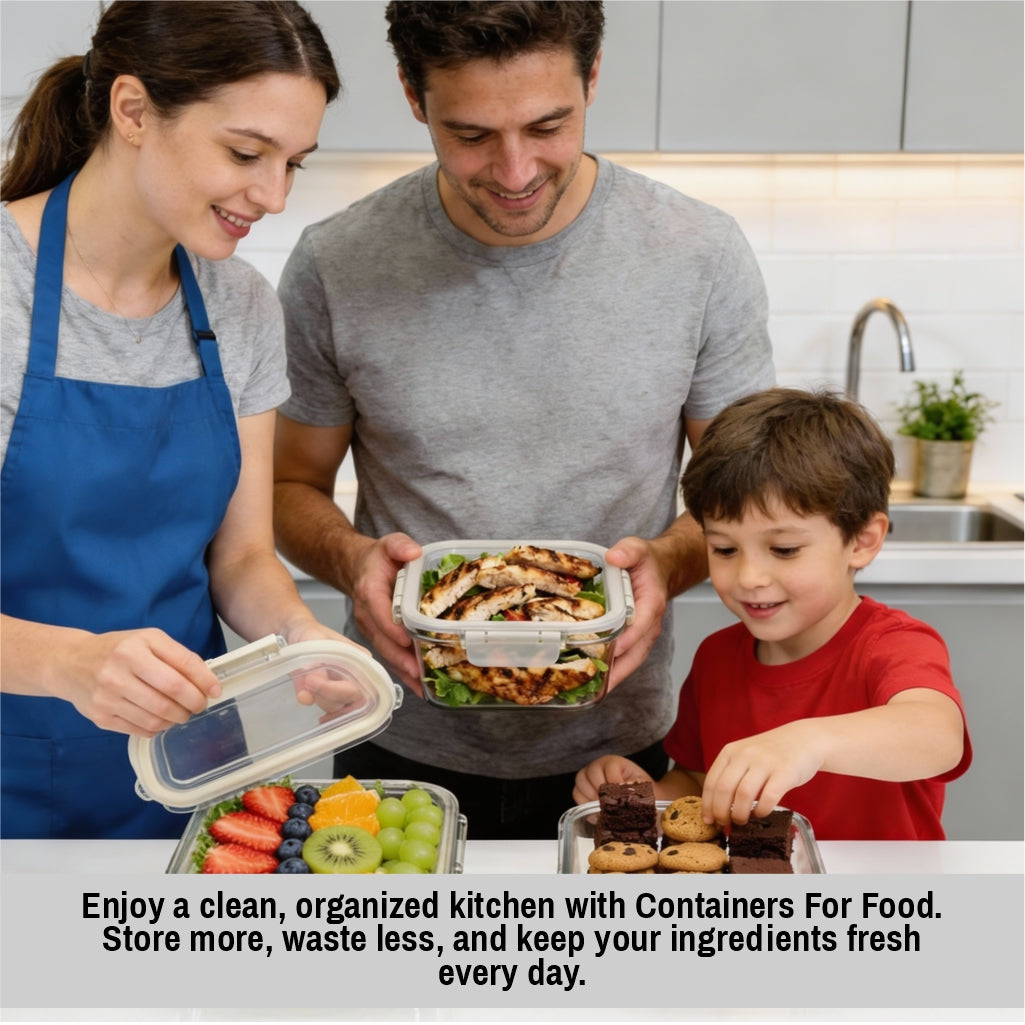 Food Storage Containers with Lids – Pack of 3 Airtight Plastic Food Containers for Pantry Organization & Kitchen Storage