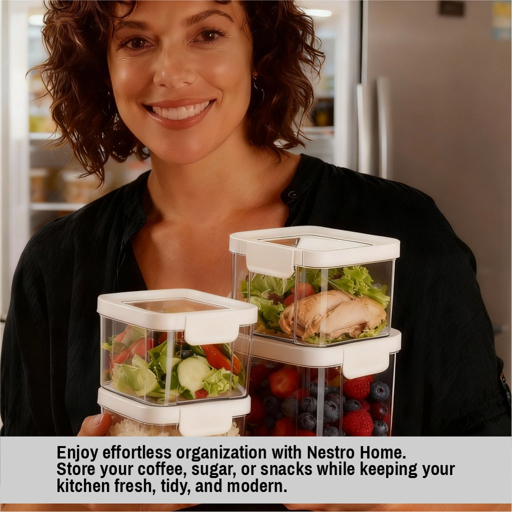 Airtight Kitchen Storage Containers – Transparent BPA-Free Food Containers with Sealed Lids – Stackable Moisture-Resistant Pantry Organizers